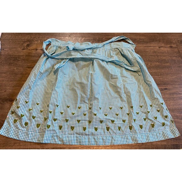 Vintage Handmade Apron Bib Embroidery Homemade Check Floral Easter Spring Cook - Picture 2 of 7